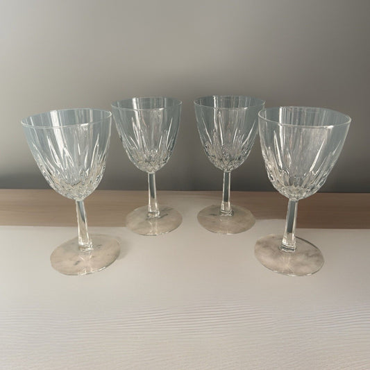 (4) Cristal D'Arques Diamant Claret 5 3/4” Wine Glasses France Vintage Clear
