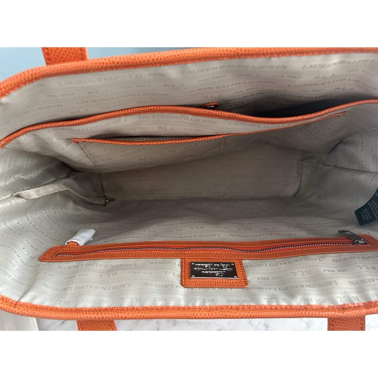 New Ralph Lauren Orange Newton Classic Tote Cosmetic Bag Snakeskin Bright NWOT