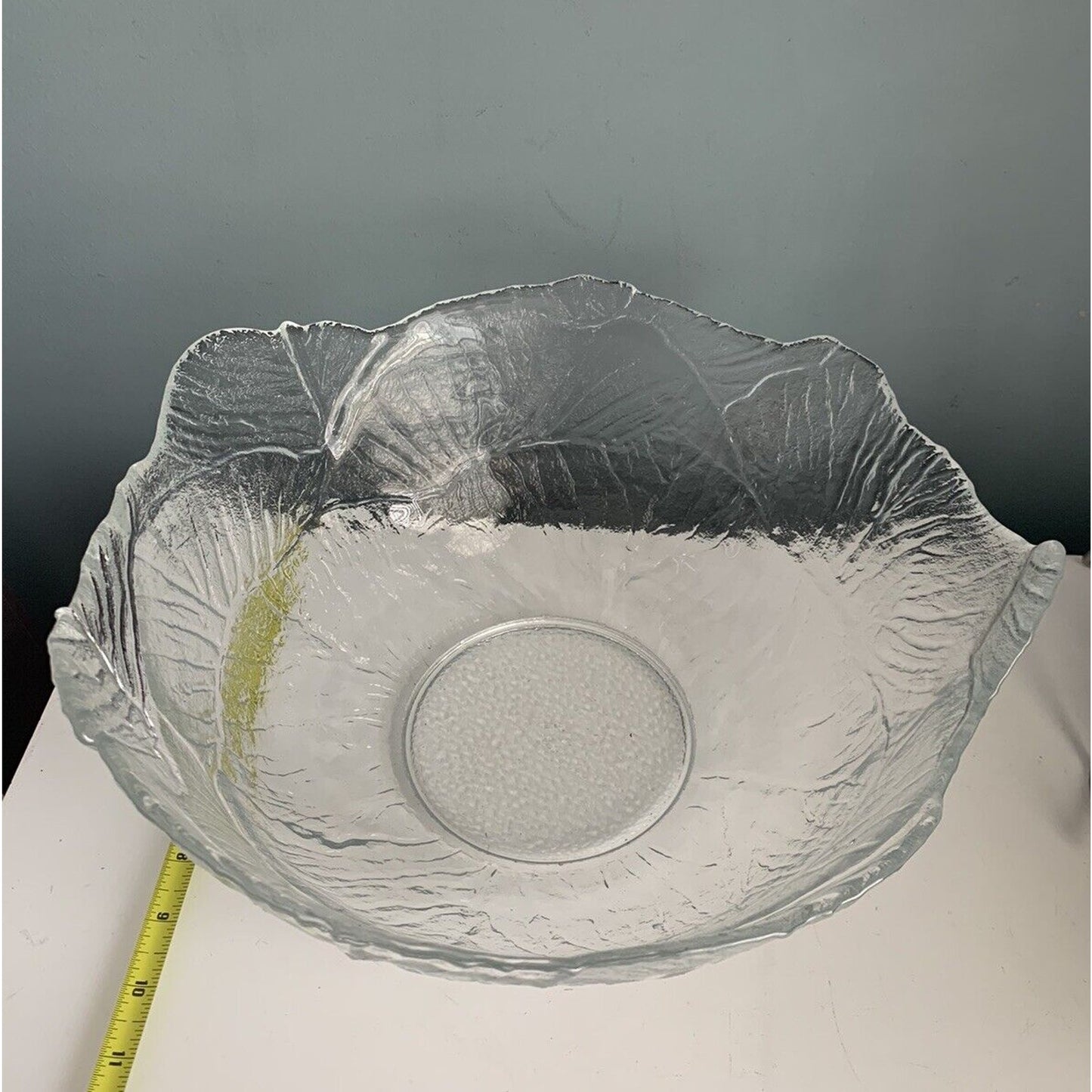 2408 Viking Cabbage Clear Textured Leaf Glass X Large Serving Bowl Centerpiece