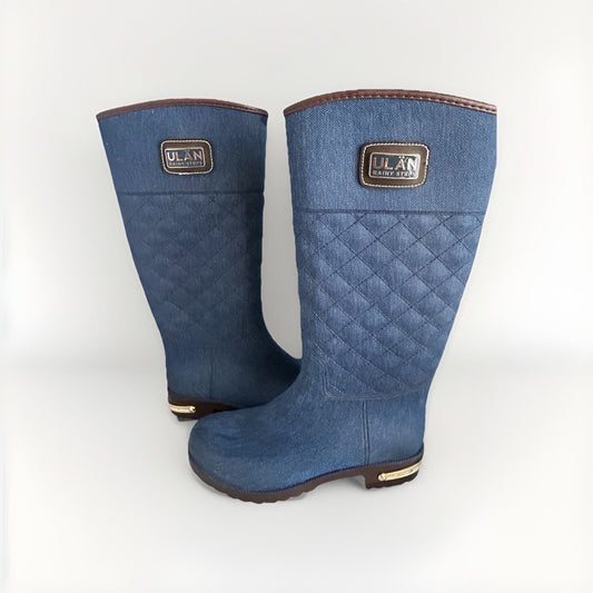 Ulan Rainy Steps Women’s Size 10 Tall Rain Boots Quilted Macys Jessie Denim New Condition