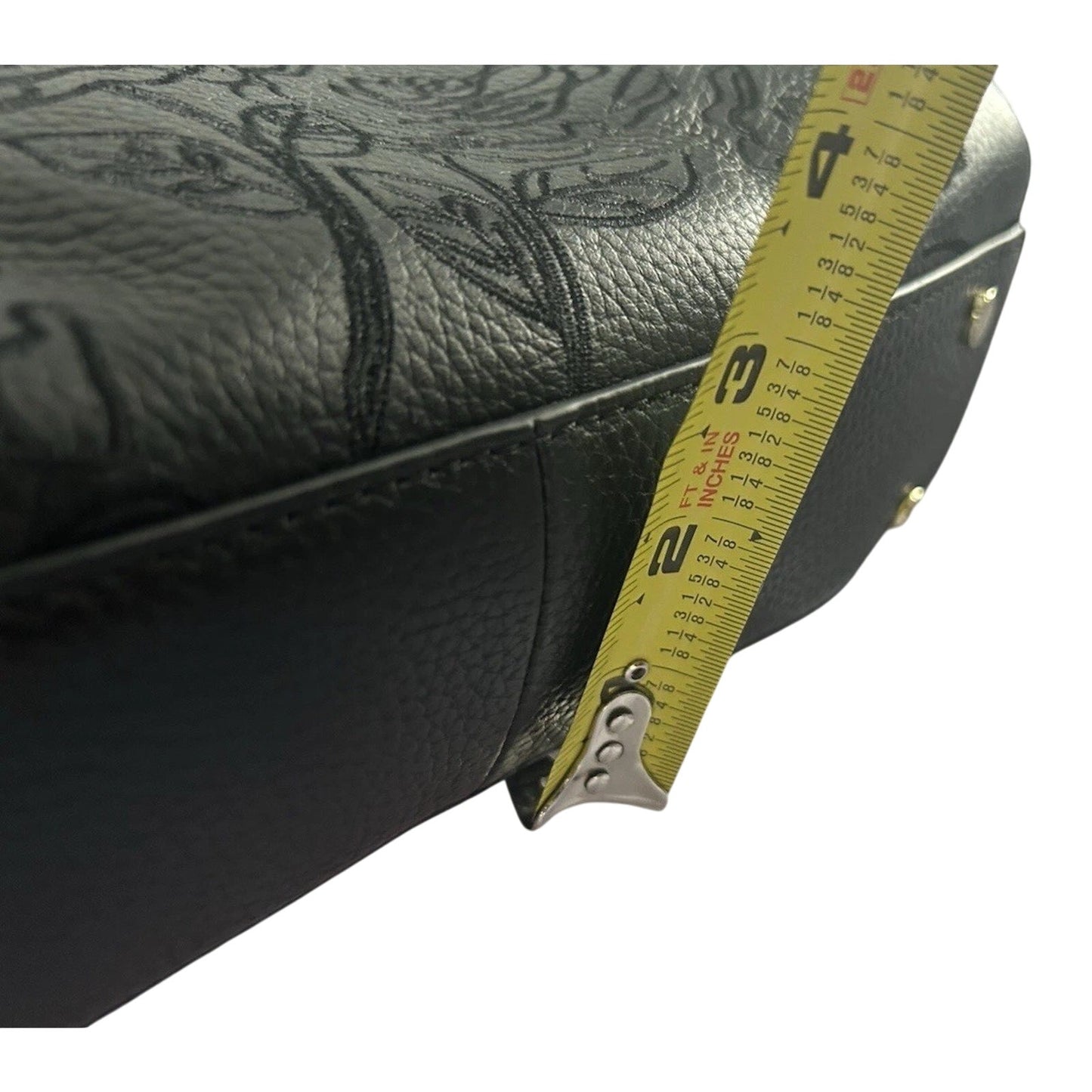 Karl Lagerfeld Black Leather Floral Stitched Bag Embroidered Flower Handbag Paris