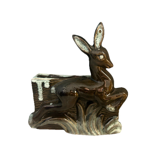 Vintage Art Deco Pottery Deer Planter 1950's OPCO USA Green Blue Brown Bambi