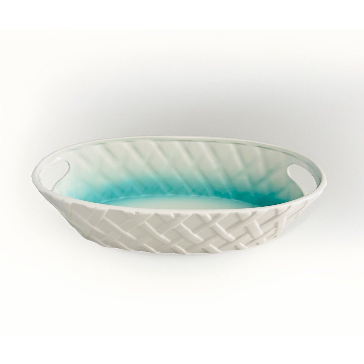 New 2013 Target Ceramic Ombré Easter Basket Serving Bowl Dish White Teal Spring