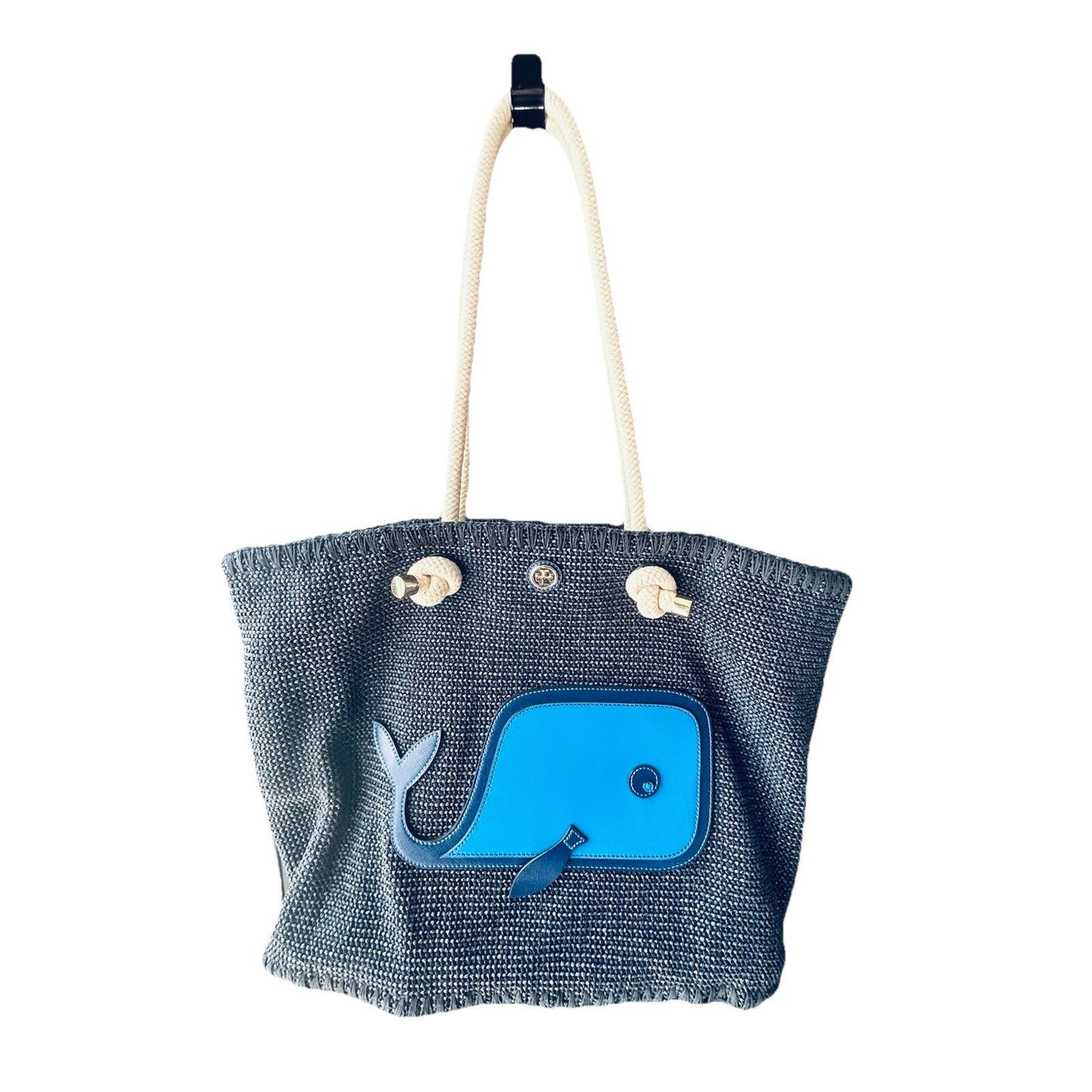 NWT Tory Burch Knotted Whale Tote Navy Blue Handbag Beach Pool Vacation Bag Rare