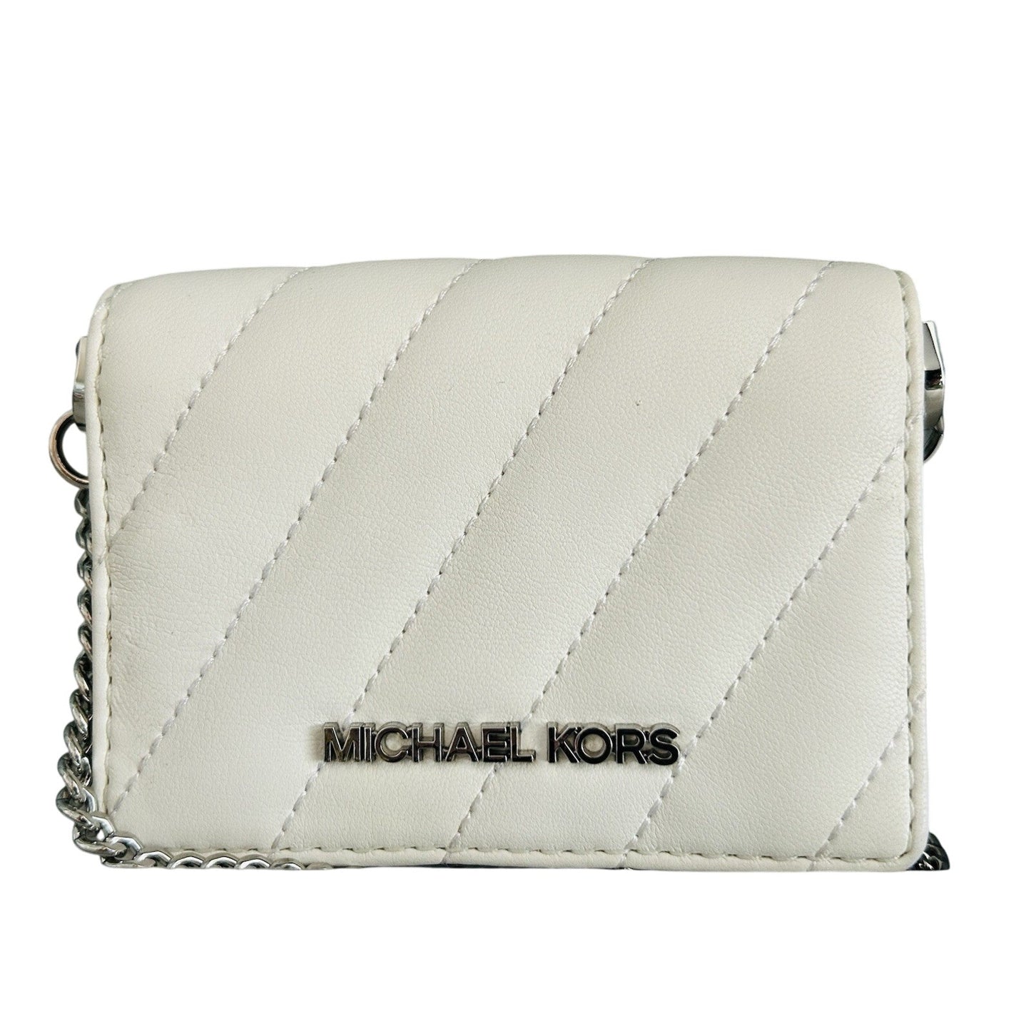 Michael Kors Mini Purse White Leather Chain Bag Quilted Prom Wedding Coin MK