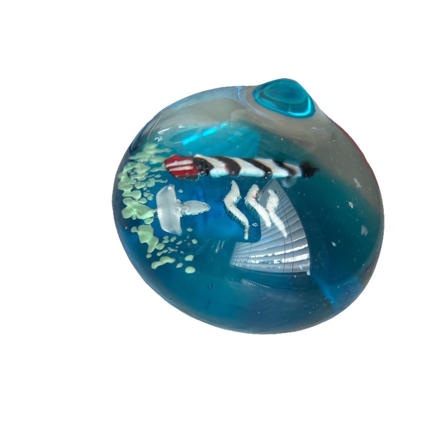 Glass Paperweight Nautical Beach Theme Home Decor Lighthouse Boat Blue Sky Birds