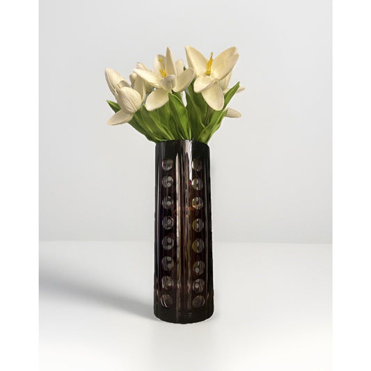 Vintage Purple Bohemian Tall Crystal Vase Amethyst 10” Tall Art Deco Geometric