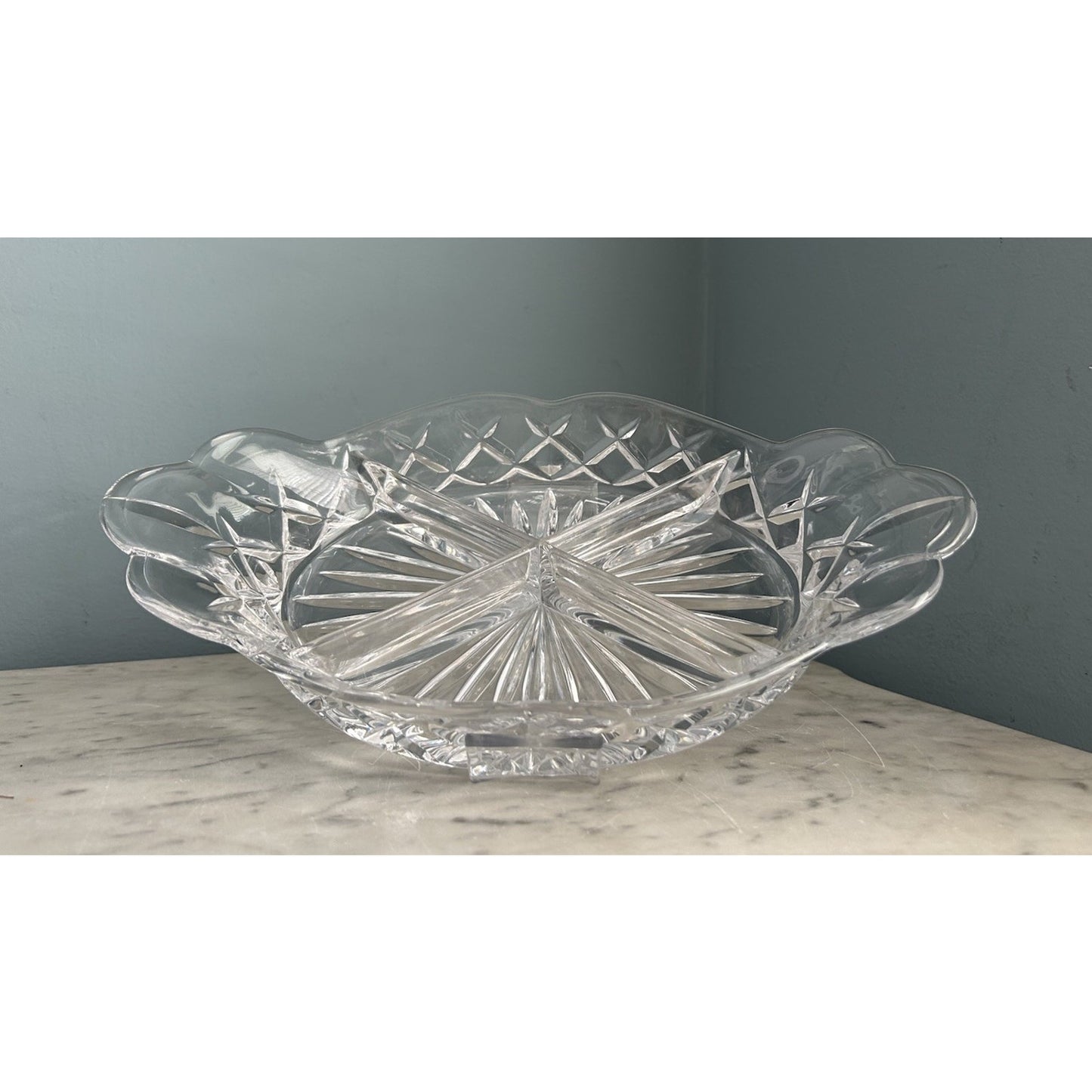 Crystal Cut Lead Relish Dish Vintage Serving 4 Sections Clear Glass Trinket Dish