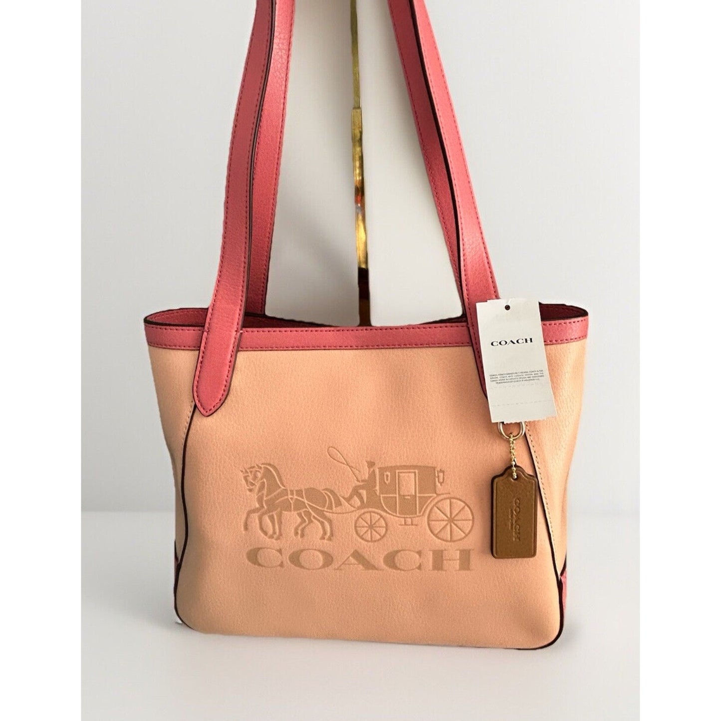 Coach Leather Tote 27 Bag Pink Peach Fading Blush C5775 Horse Carriage Colorblock Peach
