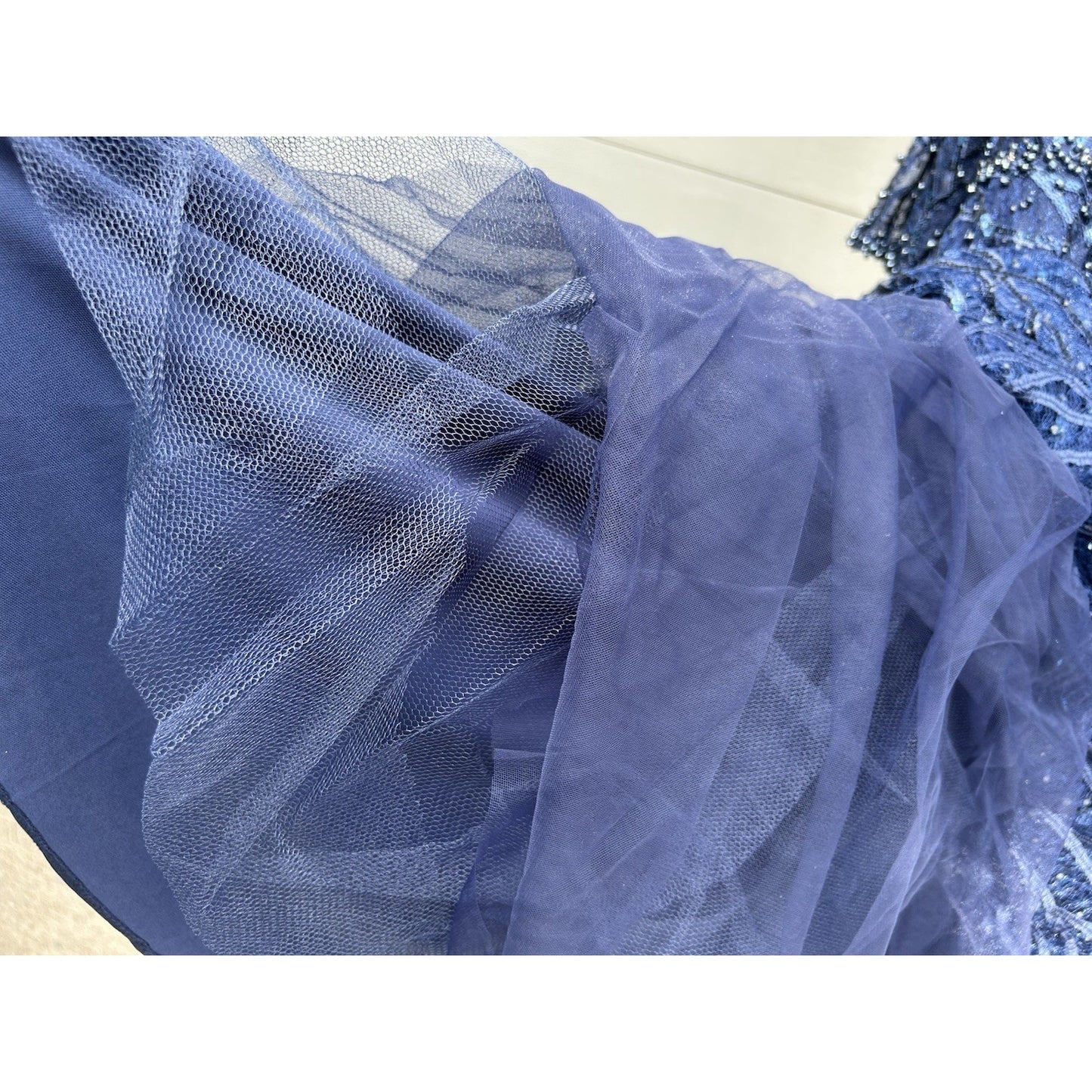 MAC DUGGAL Size 20 Navy Embellished High Neck Sleeve Cocktail Dress Plus A20252