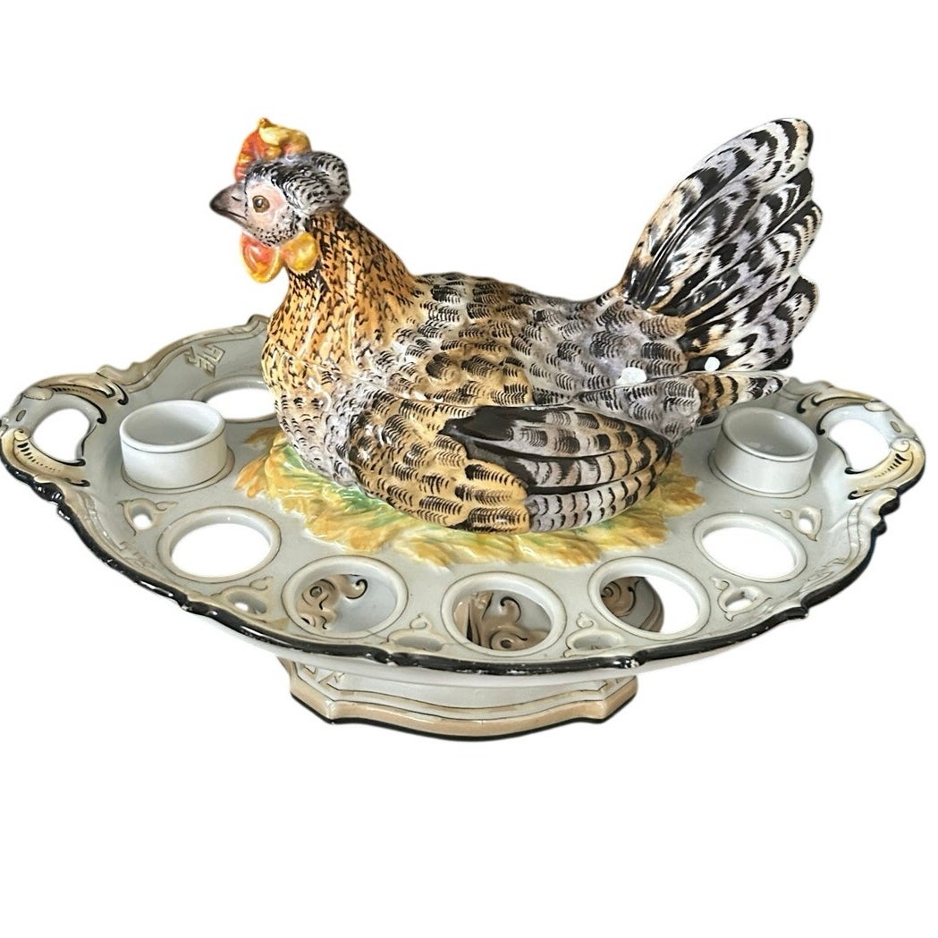 Hen On Nest Antique PORCELAIN TUREEN EGG STAND Hen On Nest HON Germany *READ*