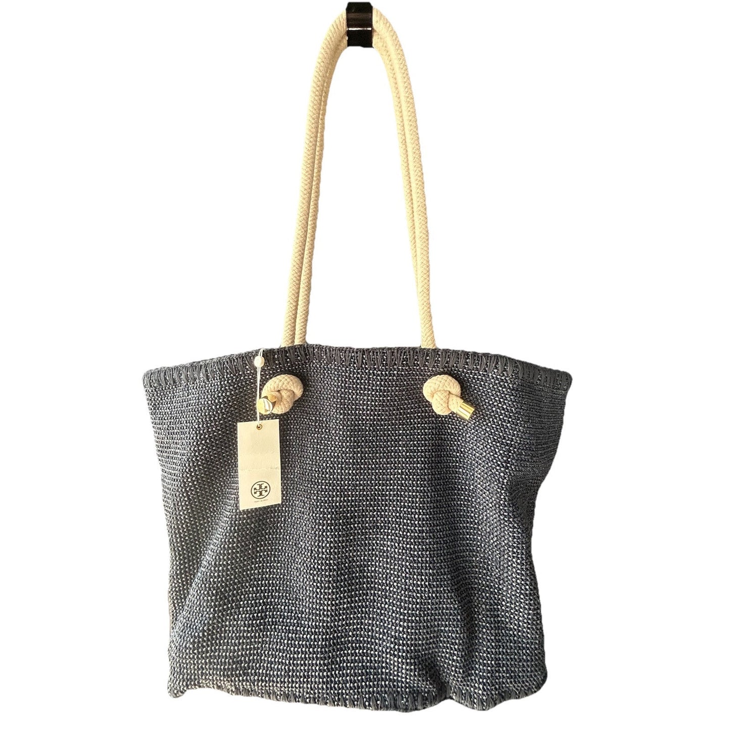 NWT Tory Burch Knotted Whale Tote Navy Blue Handbag Beach Pool Vacation Bag Rare