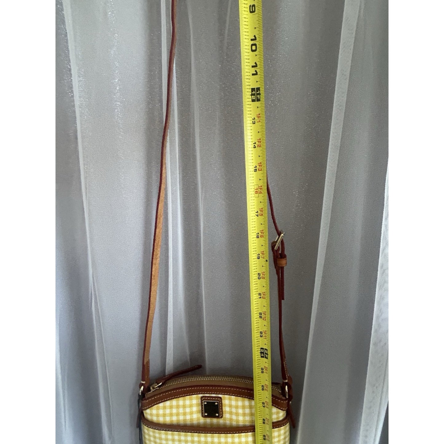 New Dooney & Bourke Domed Small Crossbody Gingham Yellow White Plaid Handbag NWT