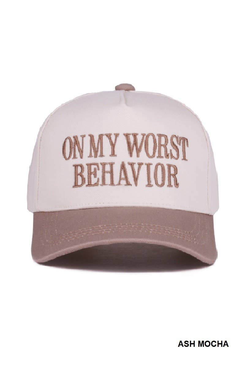 On My Worst Behavior Two Tone Canvas Cotton Cap: LEOPARD / 1(ONE SIZE)