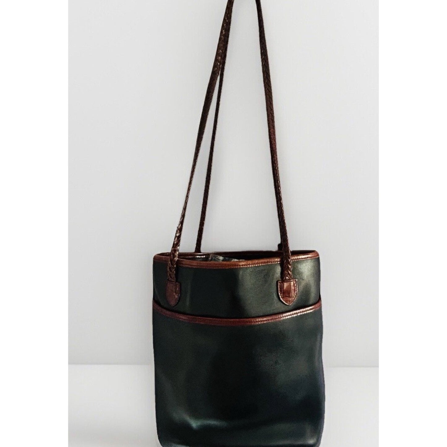 Vintage Brighton Black Leather Caroline Bucket Bag Purse Hearts Brown Croc Tote