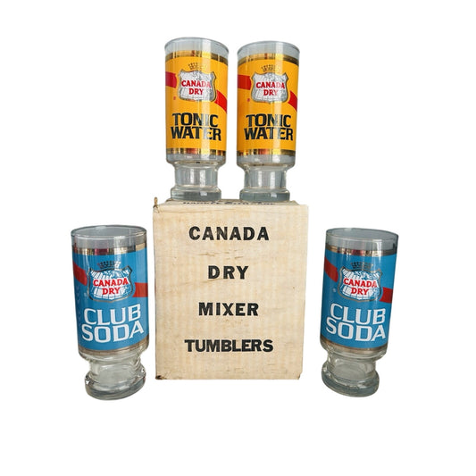 Canada Dry Club Soda Tonic Water 7” Glass Tumblers Vintage NIB New Old Stock