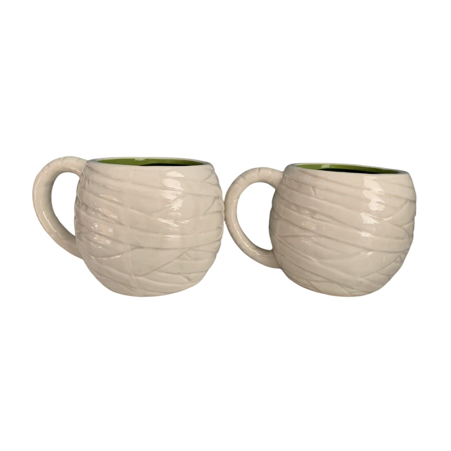 NWT (2) Boston Warehouse 2015 Halloween MUMMY Porcelain Coffee Mug Cup Set New