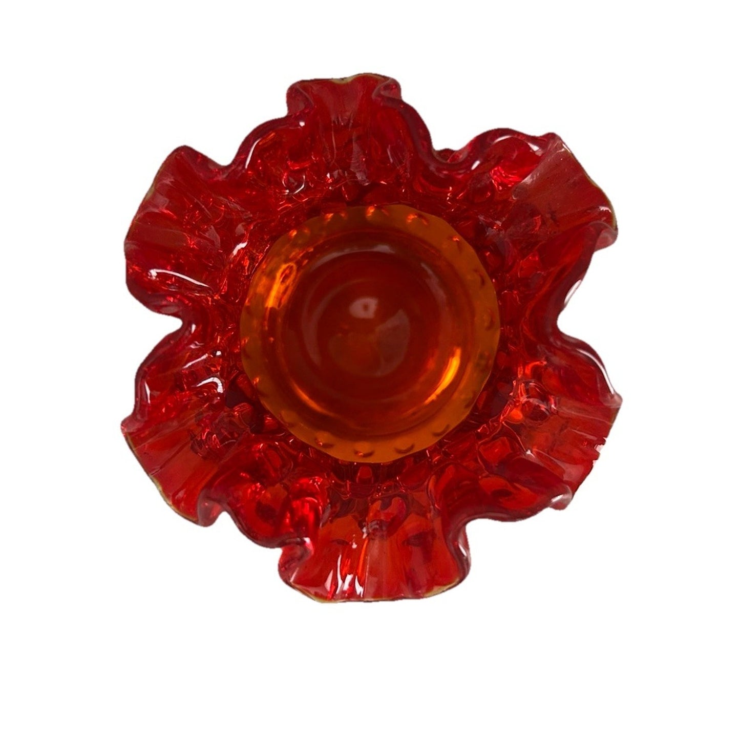 Fenton Amberina Hobnail Glows Small Rose Bowl Ruffle Crimped Orange Glass Vase