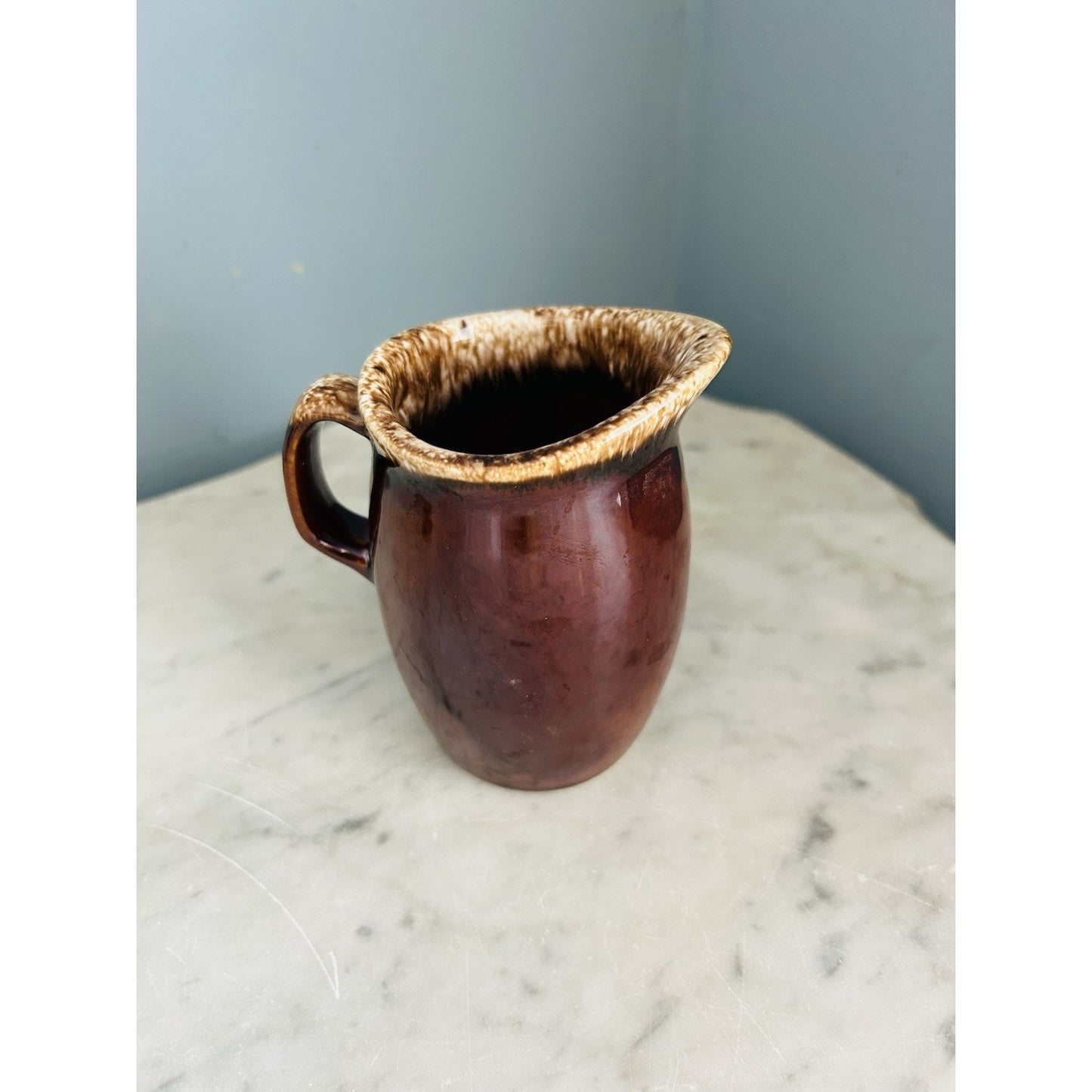 Vintage Hull Pottery Brown Drip Glazed Creamer USA Oven Proof 4.5” Tall Vase