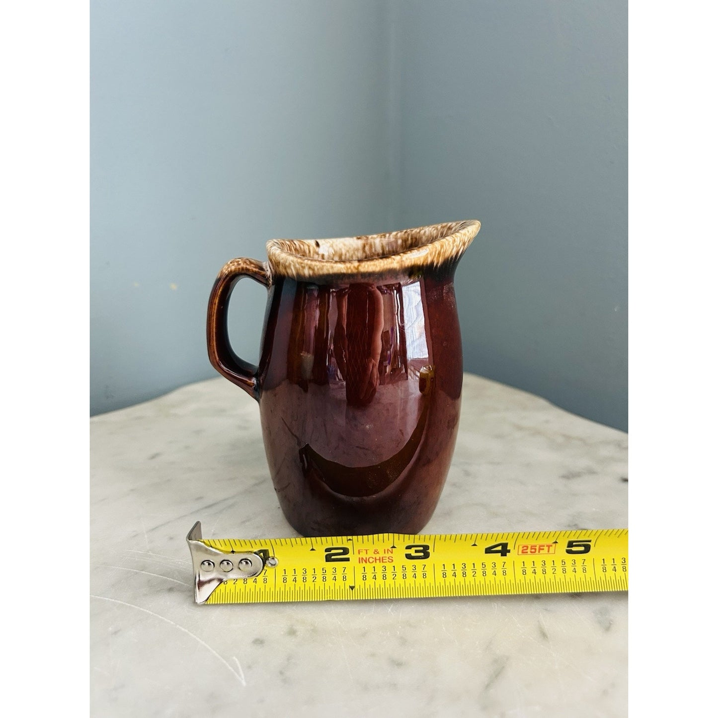 Vintage Hull Pottery Brown Drip Glazed Creamer USA Oven Proof 4.5” Tall Vase