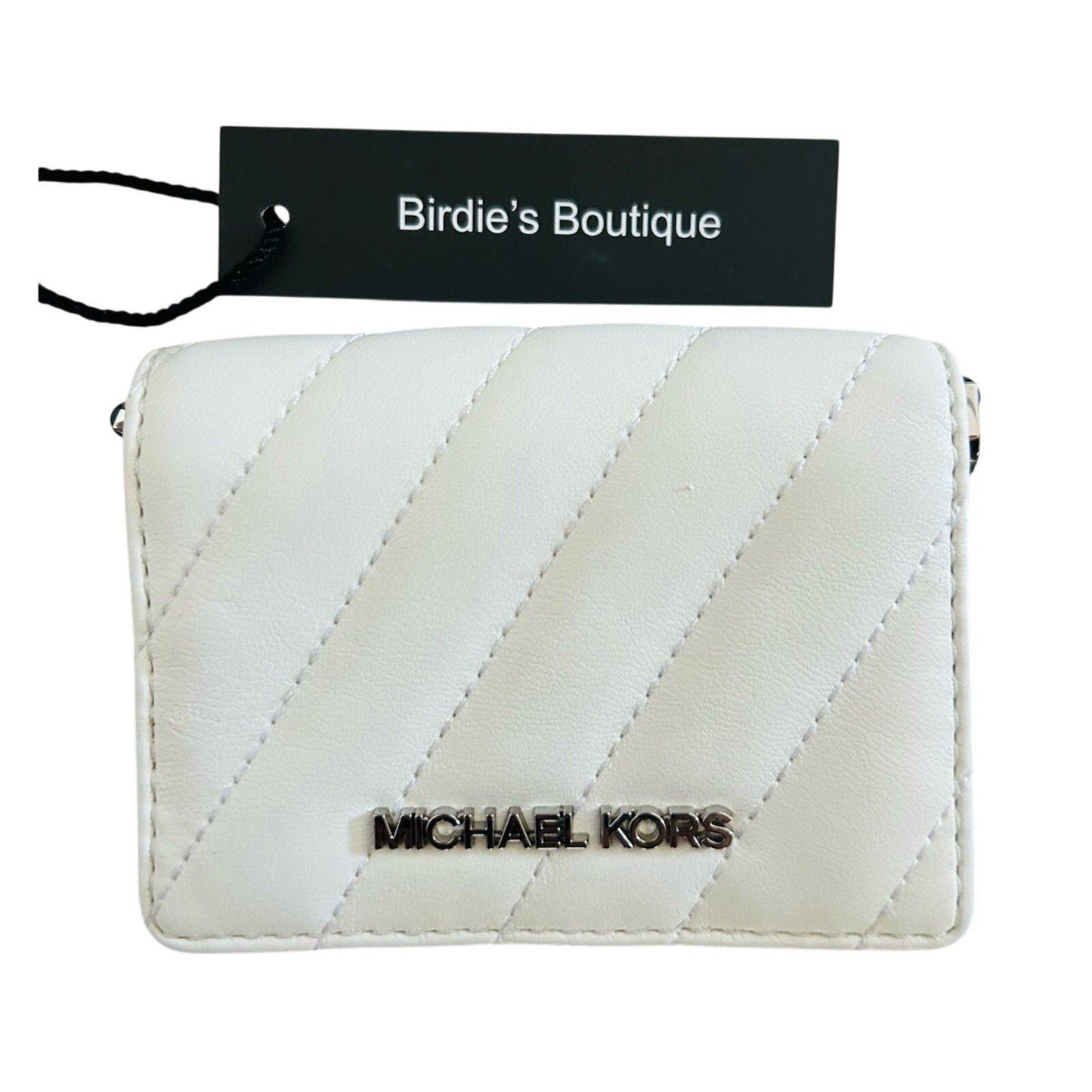 Michael Kors Mini Purse White Leather Chain Bag Quilted Prom Wedding Coin MK