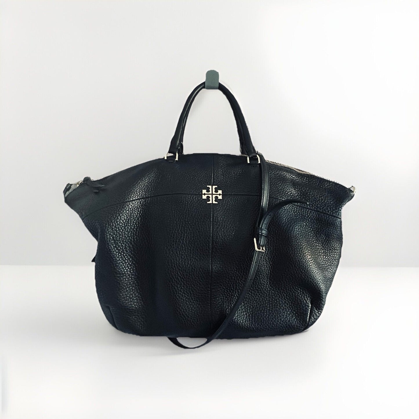 Tory Burch Ivy Slouchy Leather Satchel Bag Large Black Purse Handbag Strap