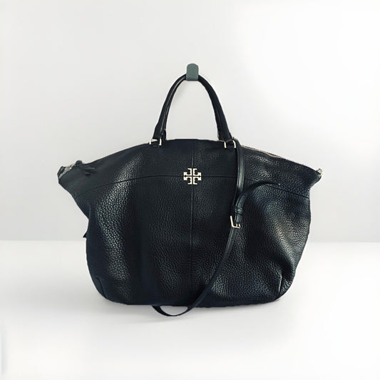 Tory Burch Ivy Slouchy Leather Satchel Bag Large Black Purse Handbag Strap