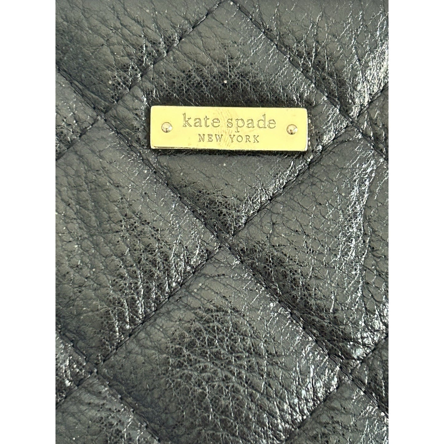 Kate Spade Black Metallic Quilted Leather Shimmer Bag Gold Chain EUC