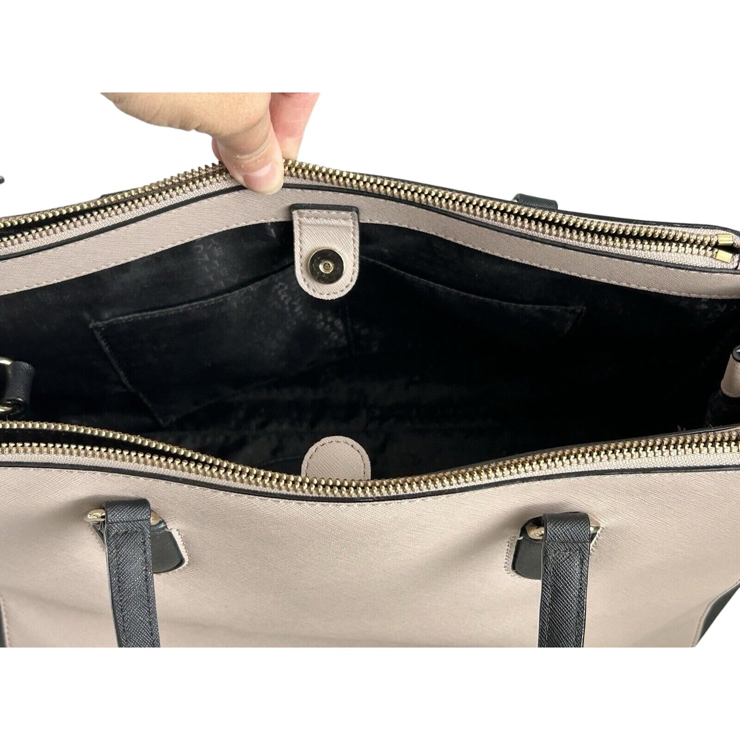 Kate Spade Leighann Laurel Way Leather Satchel Almond Black Handbag Reese