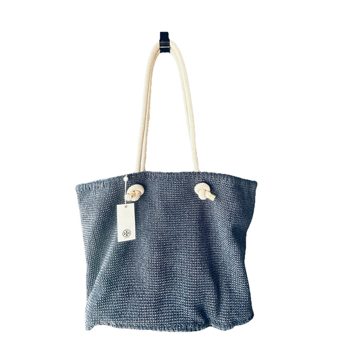 NWT Tory Burch Knotted Whale Tote Navy Blue Handbag Beach Pool Vacation Bag Rare