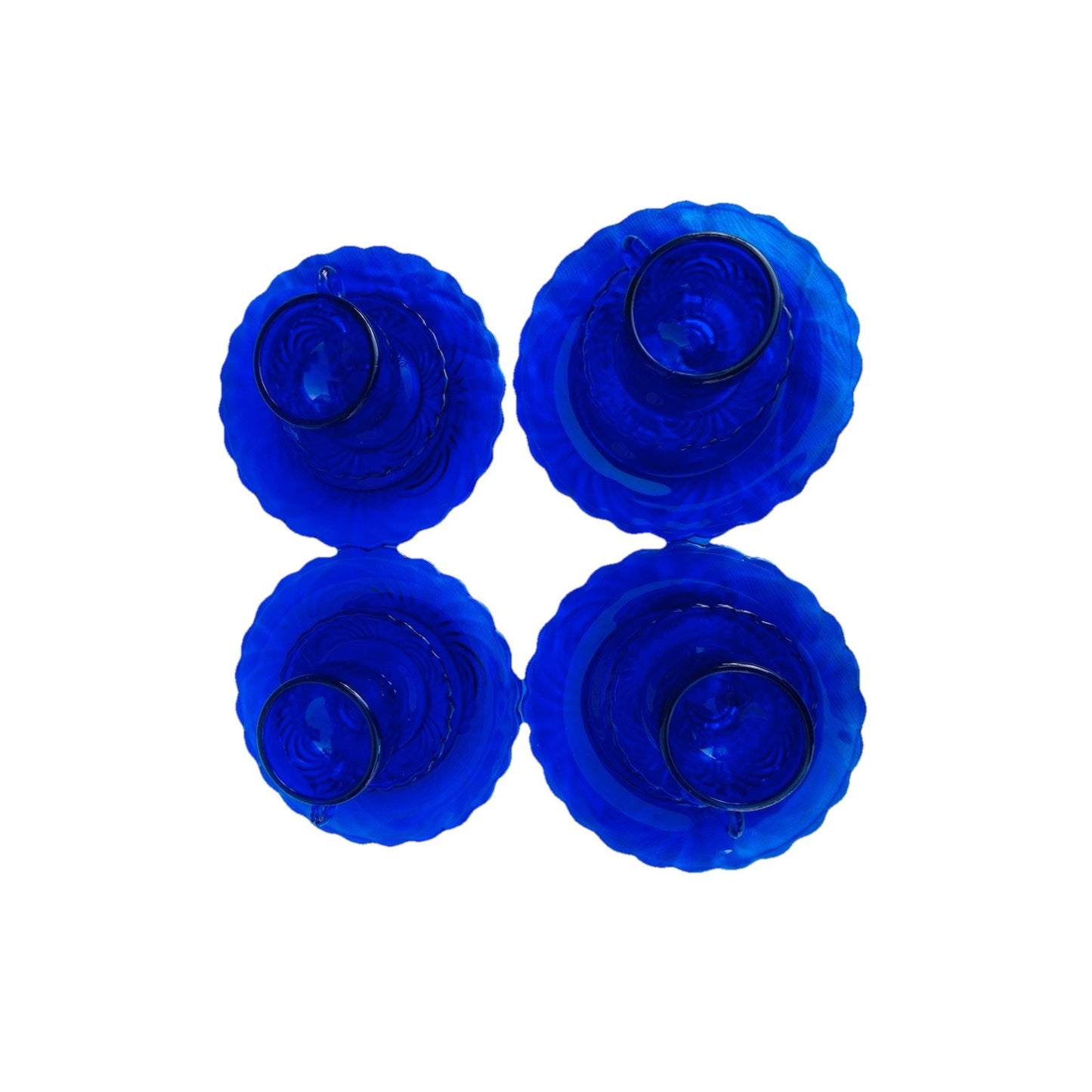 Vintage Doll Size Place Setting Cobalt Blue Glass 4 Plates 4 Teacups 4 Saucers