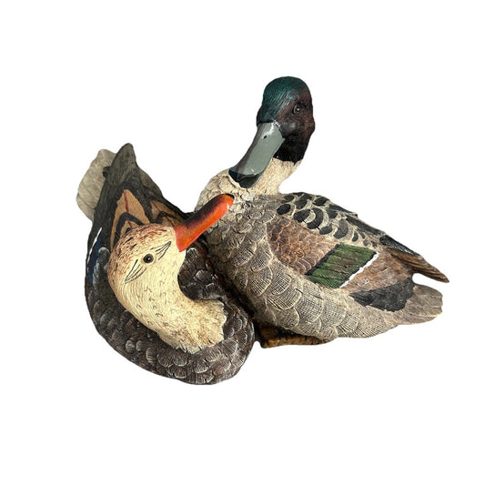 2 Ducks Vintage Mallard Duck Resin Figurines Office Lodge Home Decor 6.5” Tall