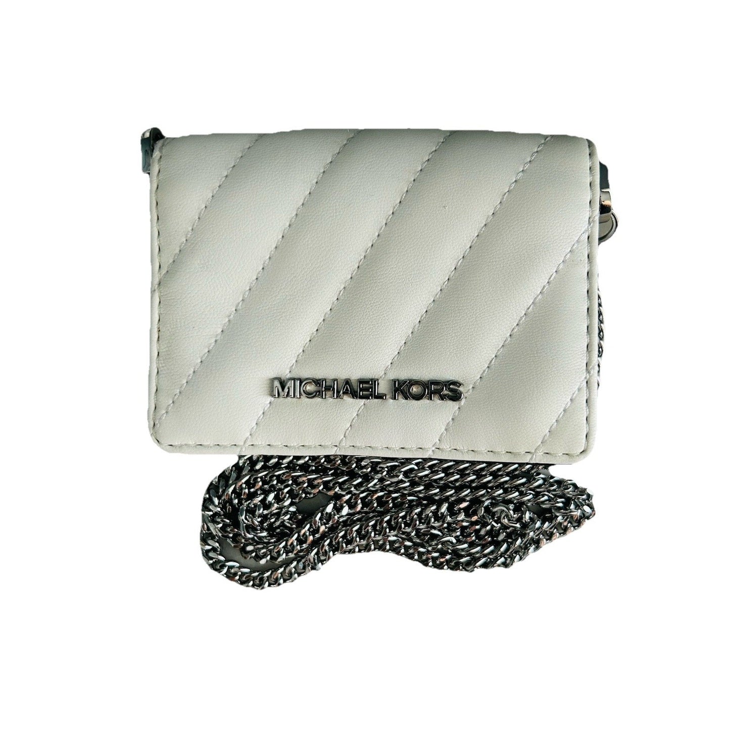 Michael Kors Mini Purse White Leather Chain Bag Quilted Prom Wedding Coin MK