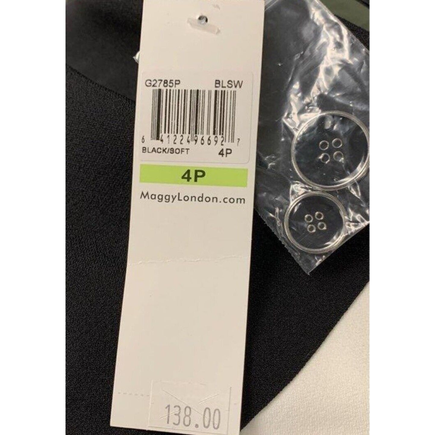 NWT Maggy London Dress Women's Size 4P Black & White Mystic Crepe Button