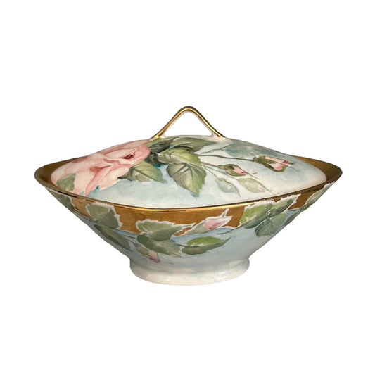 Bareuther Bavaria Lidded Dish Porcelain Germany Hand Painted Signed Foust 1959