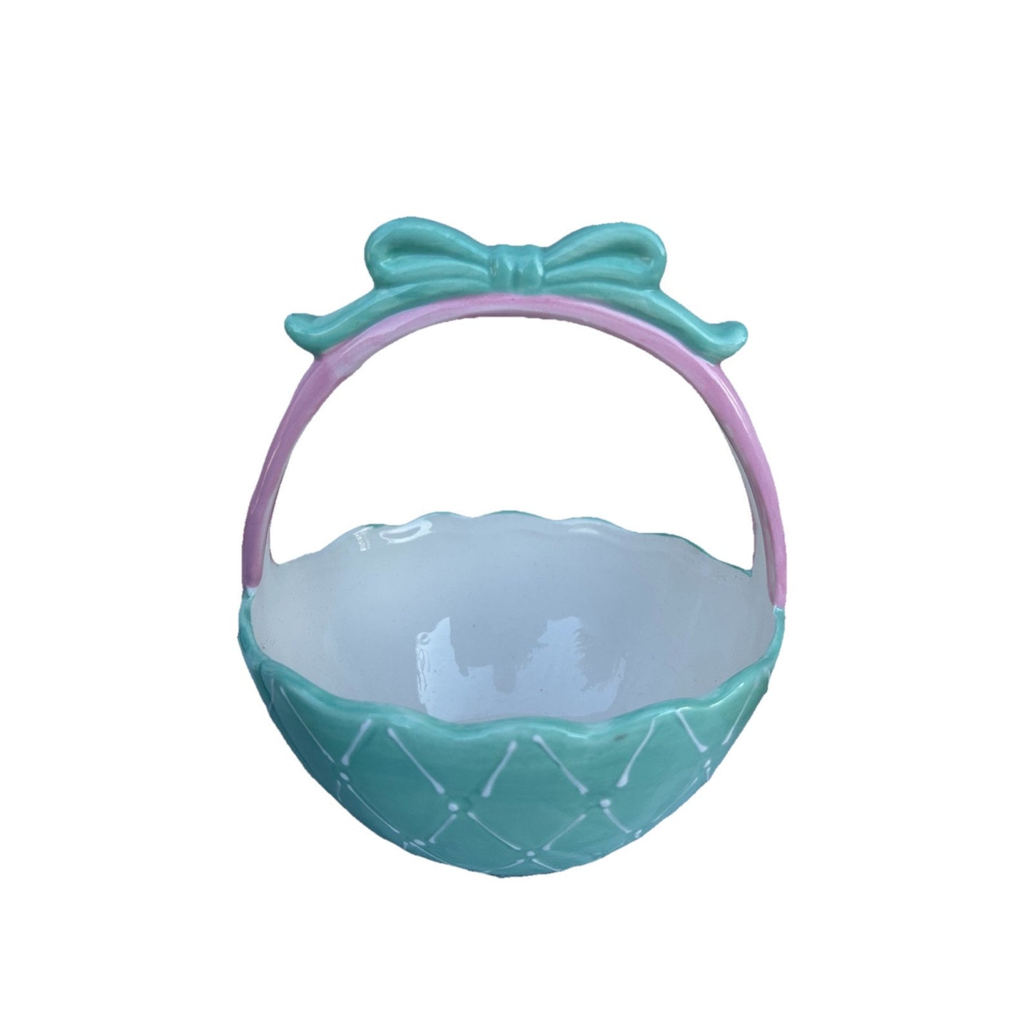 Lot of 3 Ceramic Easter Candy Dishes 2 Baskets and 1 Jelly Bean Lid Dish Bundle