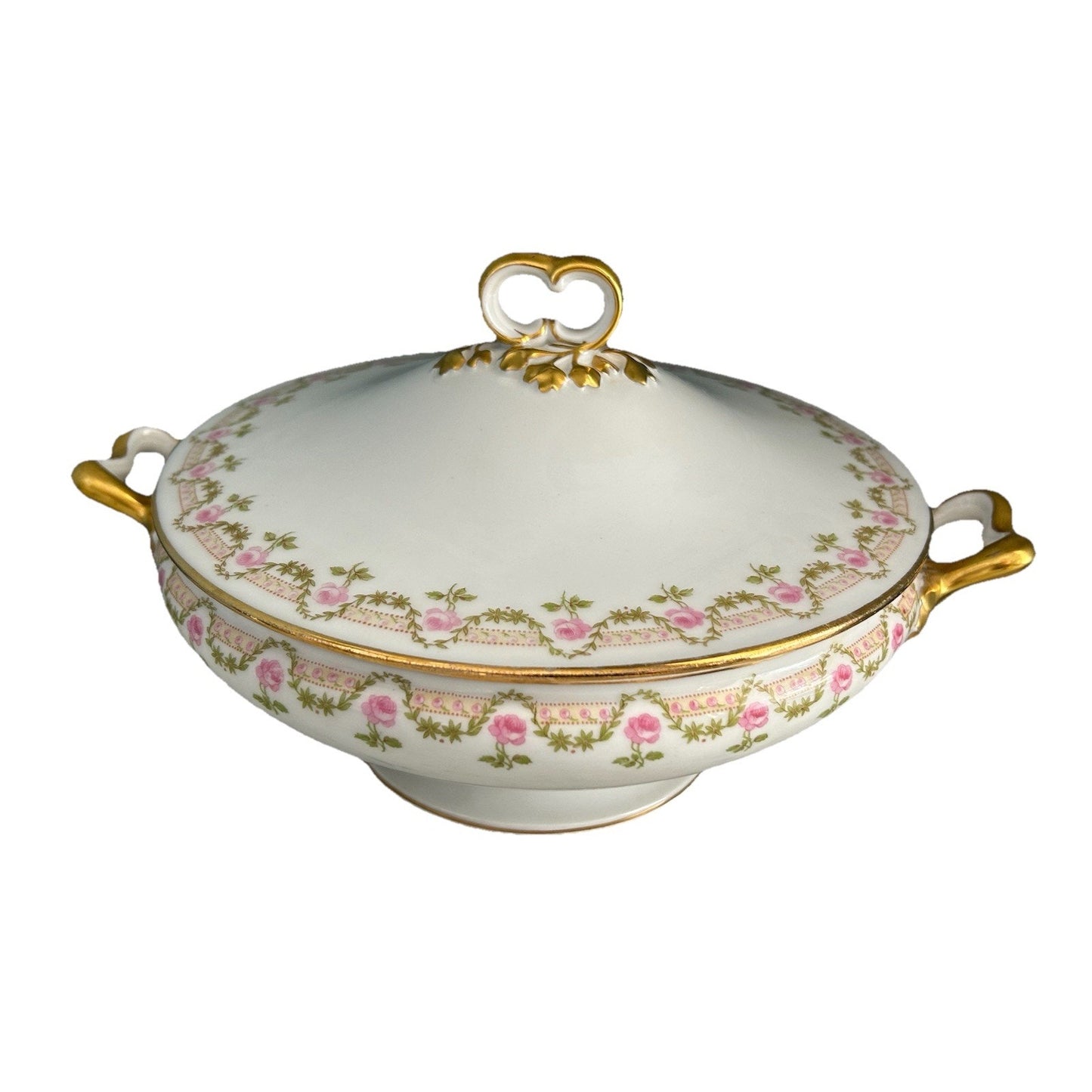 Vintage Wm. Guerin & Co. France Limoges Pink Rose Covered Round Serving Bowl
