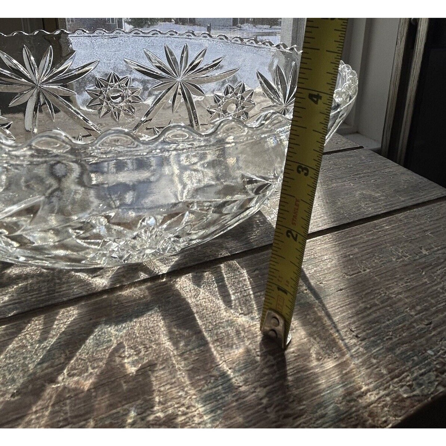 Vintage Anchor Hocking Clear Cut Glass Star of David Large 10.5” Serving Bowl