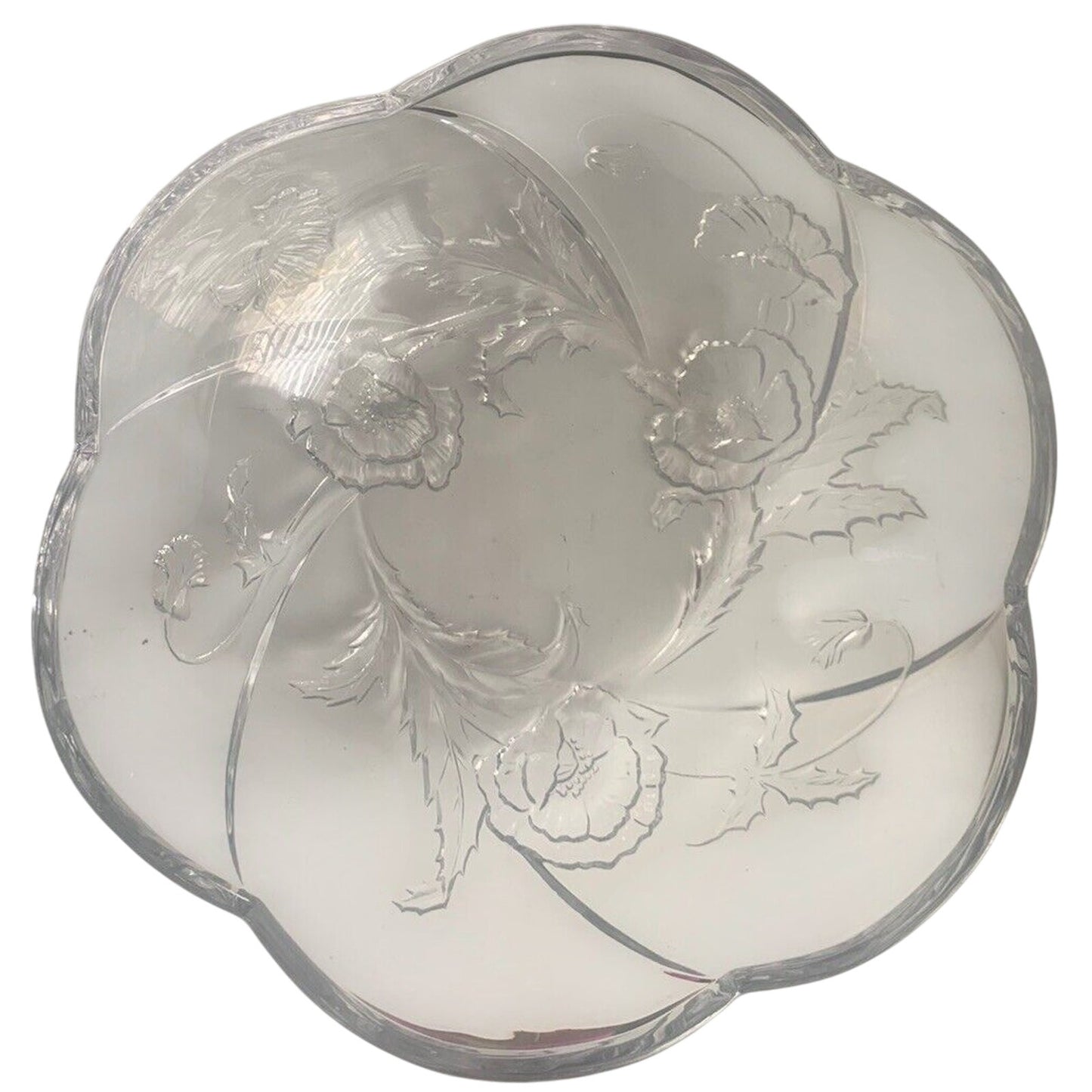 11” Savoir Vivre Sculptured Crystal Bowl California Poppies WY101/259 Cut Glass