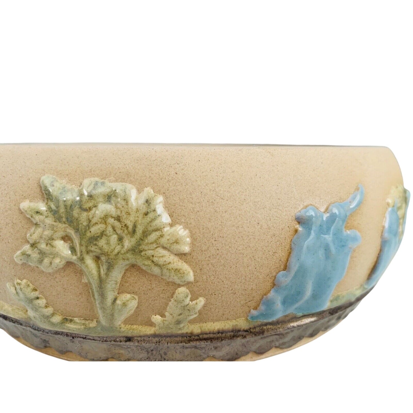 Arnel’s Signed Blue Teal Green Tan Lidded Ceramic Dish Trinket Box Home Decor