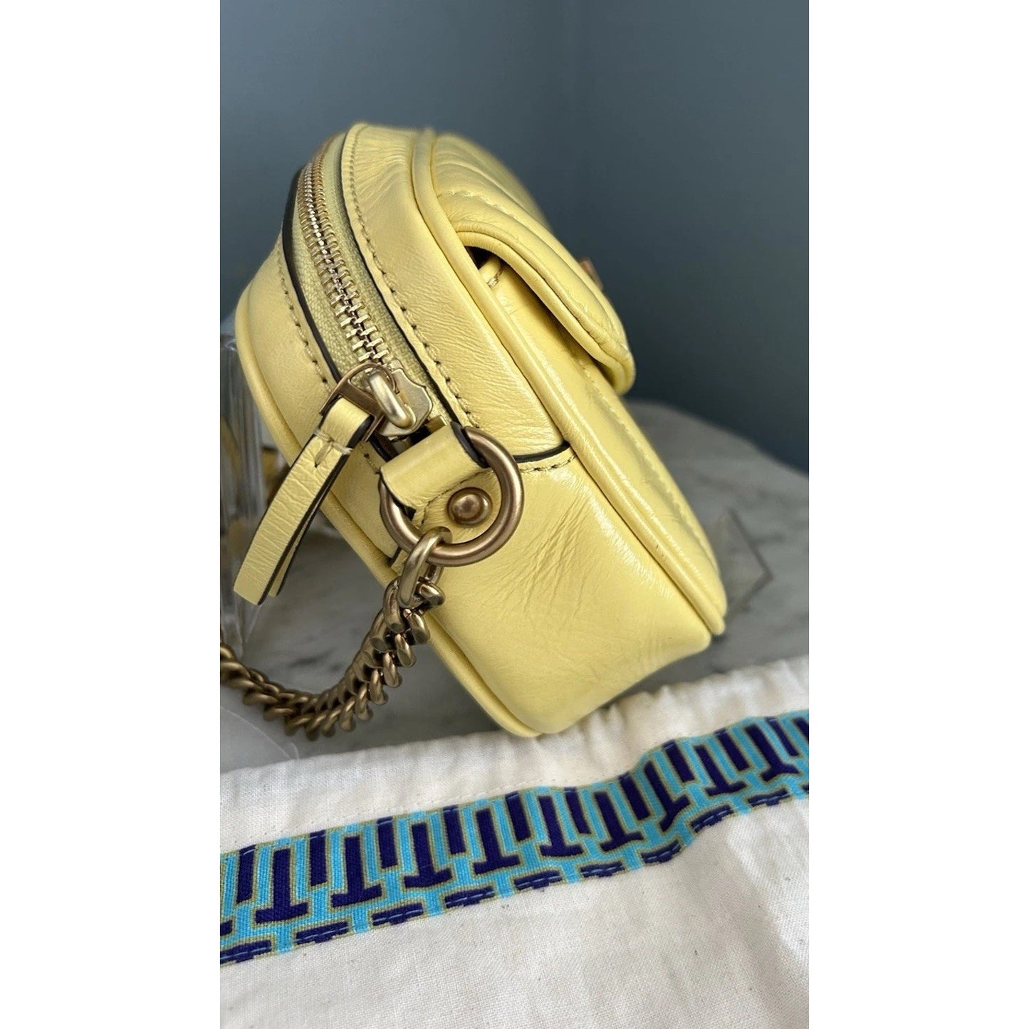 NWT Tory Burch Kira Patent Camera Bag Lemon Yellow 142808 Puffy Crossbody Mini