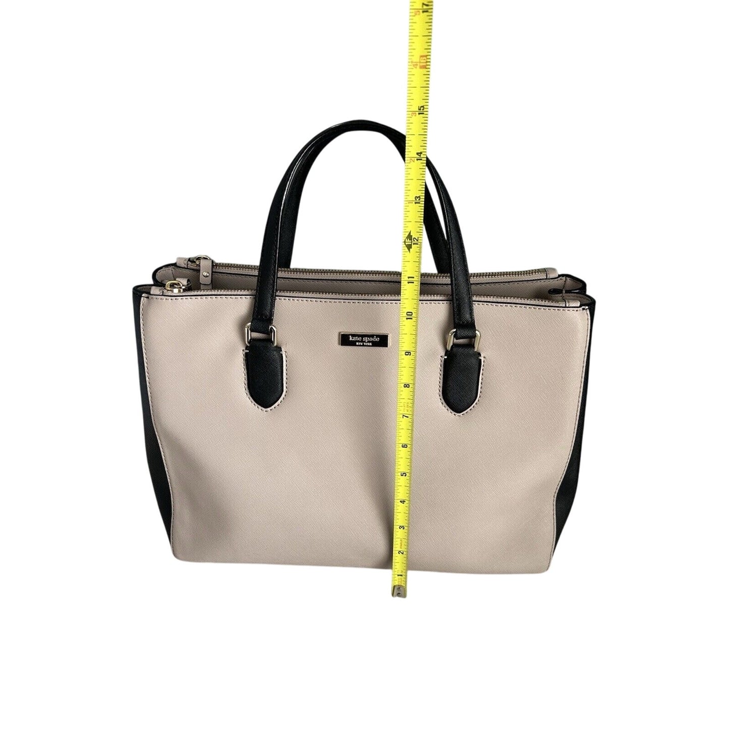 Kate Spade Leighann Laurel Way Leather Satchel Almond Black Handbag Reese