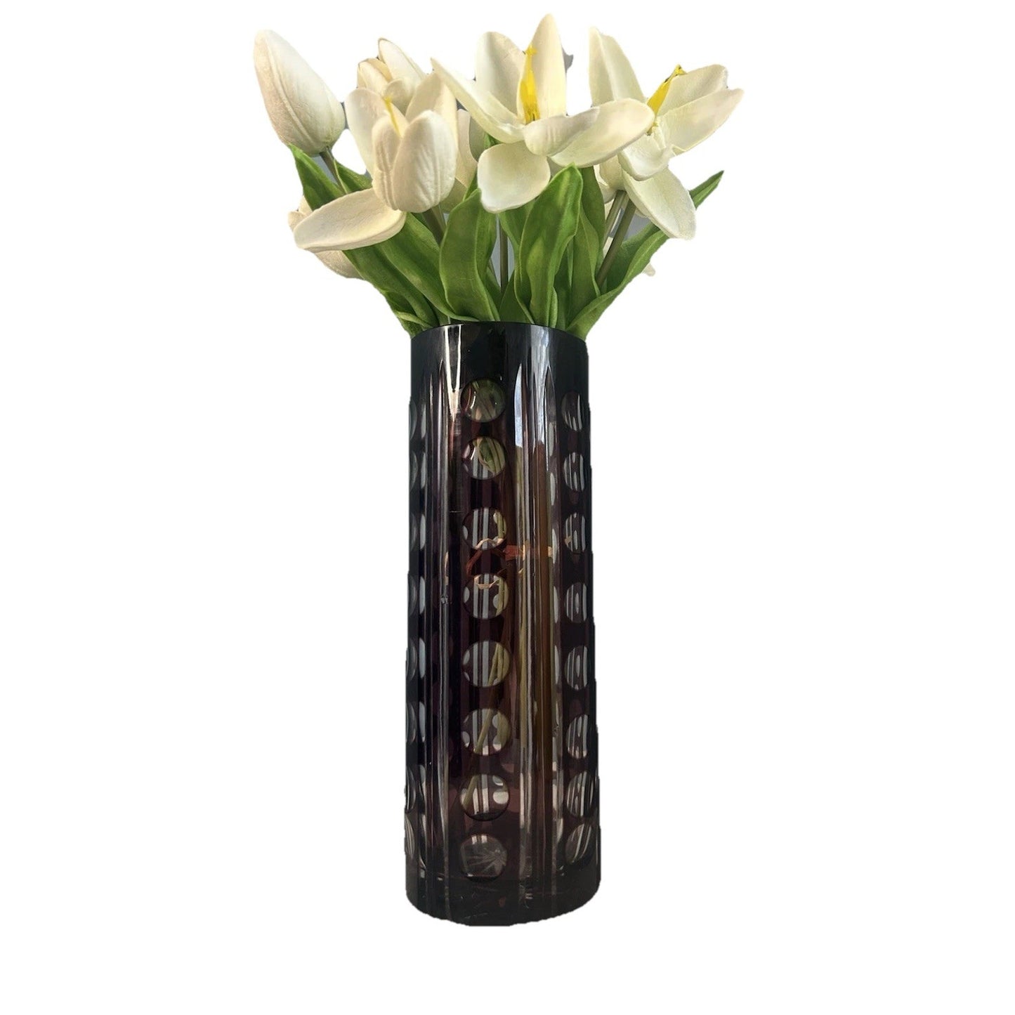 Vintage Purple Bohemian Tall Crystal Vase Amethyst 10” Tall Art Deco Geometric