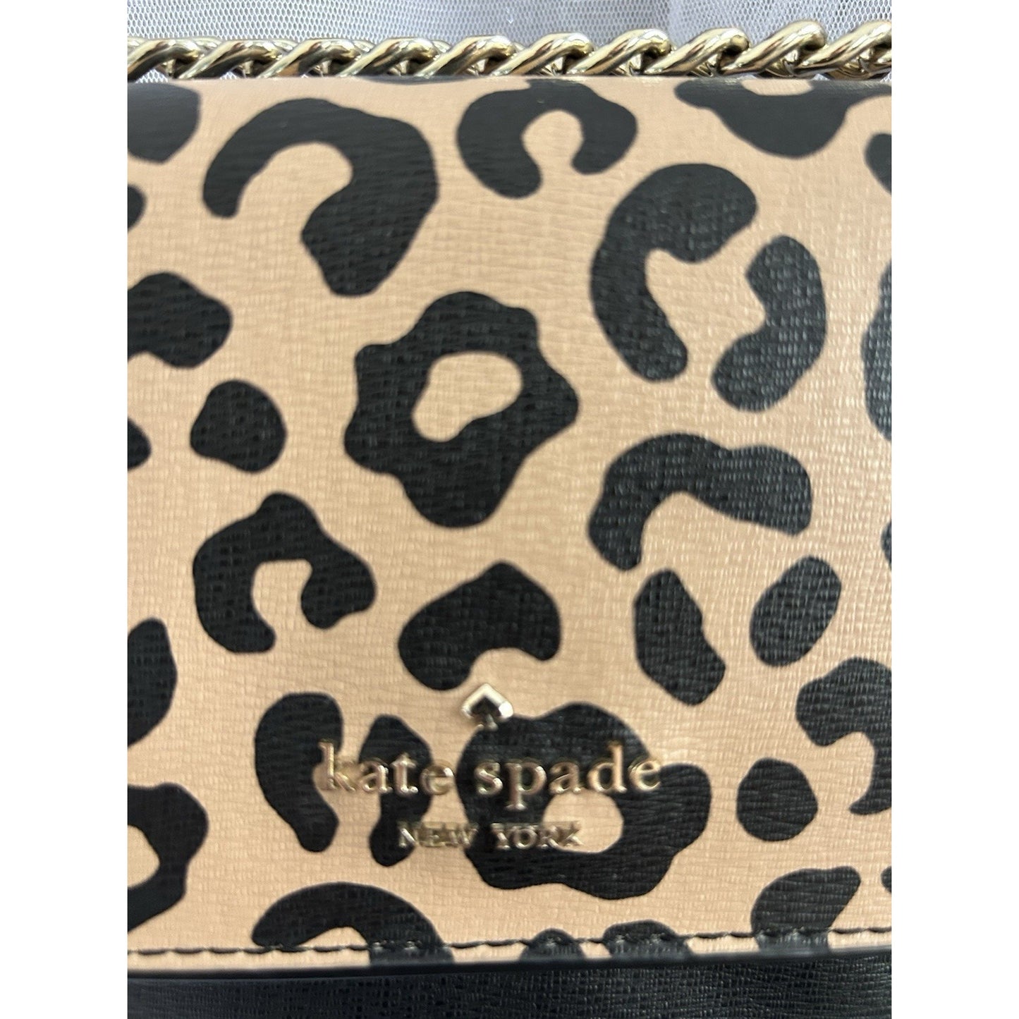 Kate Spade Leopard Print Leather Remi Flap Chain Crossbody Shoulder Bag Black