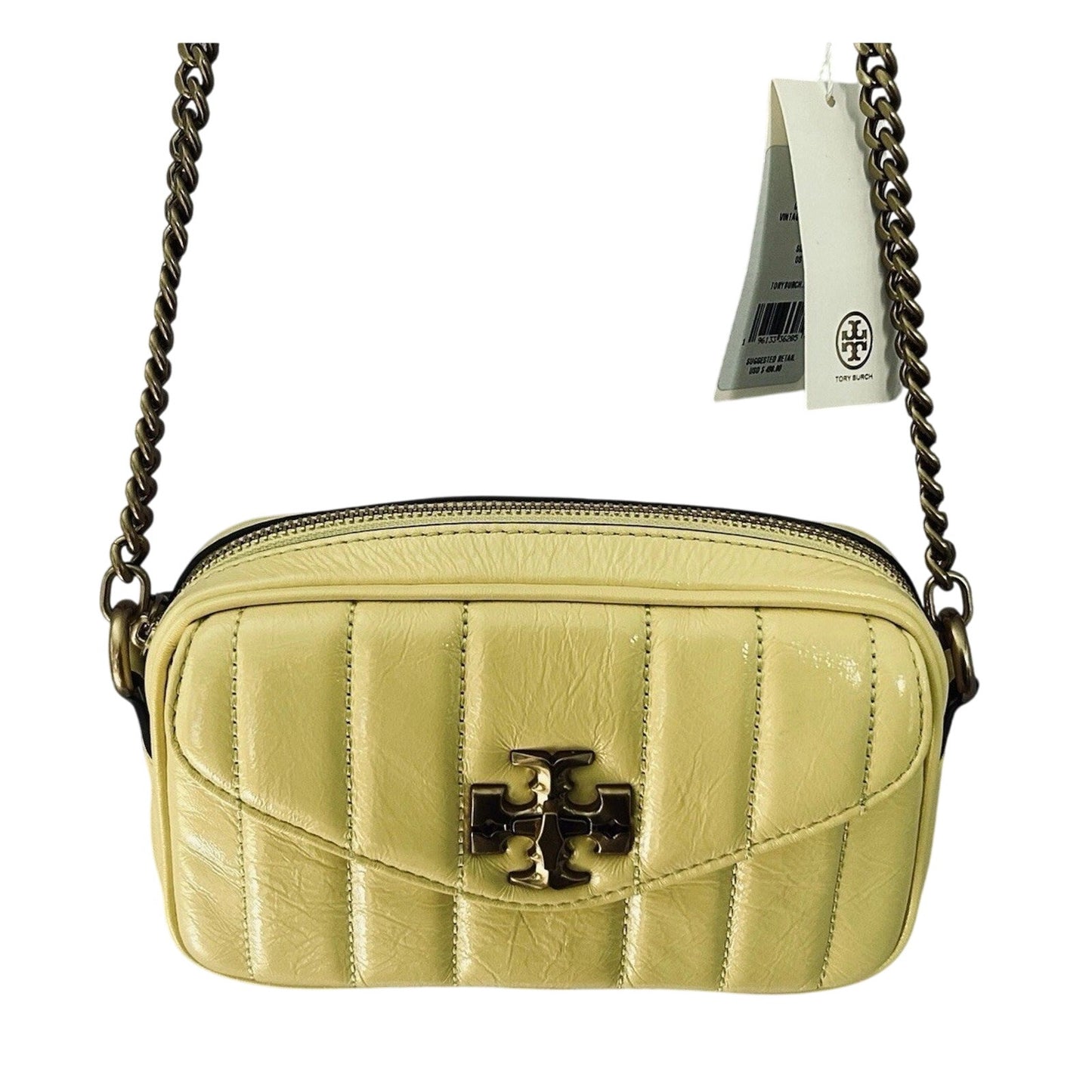 NWT Tory Burch Kira Patent Camera Bag Lemon Yellow 142808 Puffy Crossbody Mini