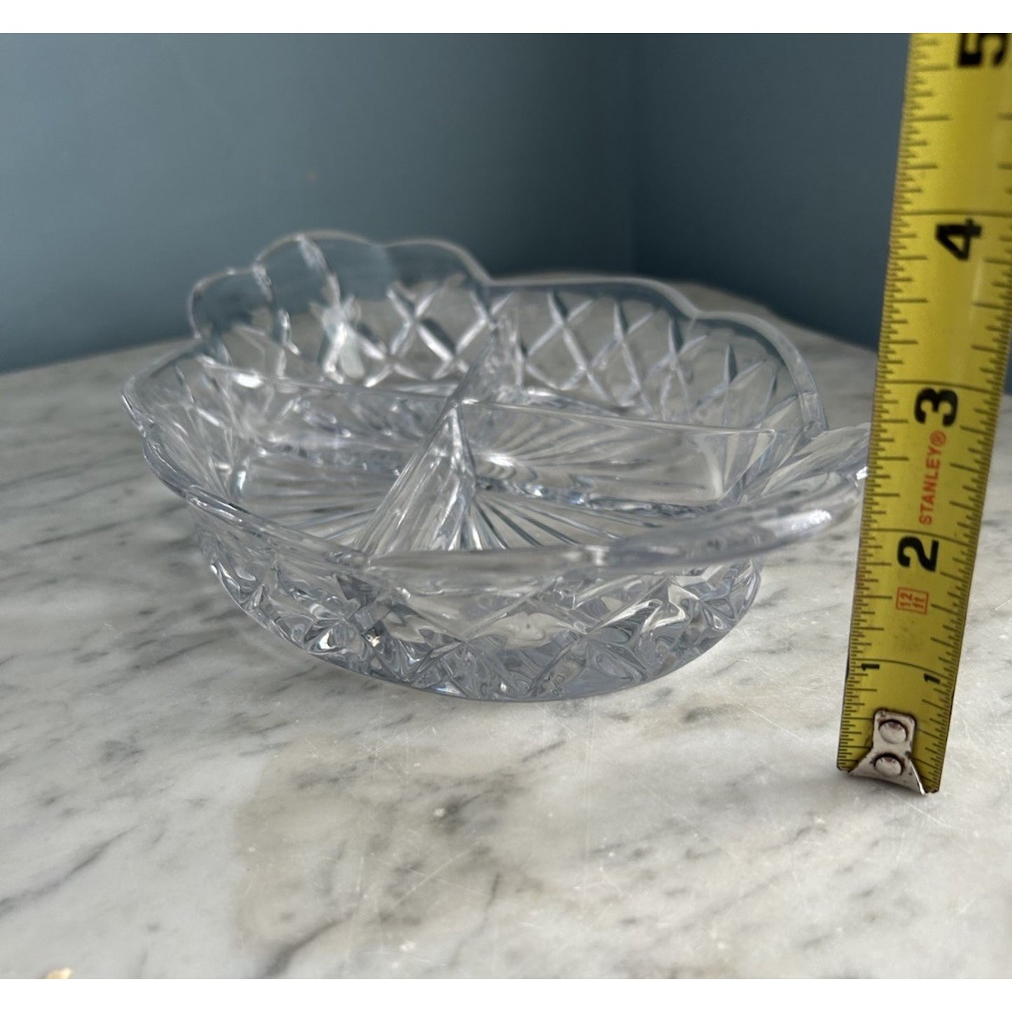 Crystal Cut Lead Relish Dish Vintage Serving 4 Sections Clear Glass Trinket Dish