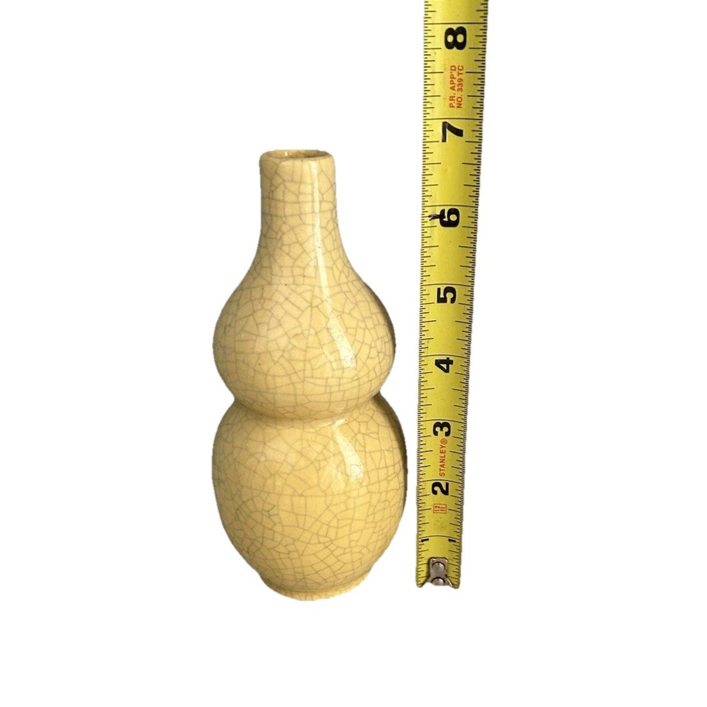 Chinese Art Yellow Glaze Porcelain Vase 7” Double Gourd 1524 Collectible Decor