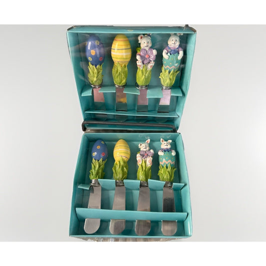 (2) Blossoms & Blooms Spreaders Easter Ceramic 2 Sets of 4 Rabbit Bunny NIB