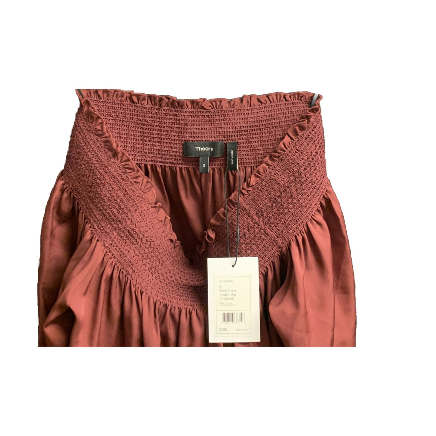 NWT Theory 100% Silk Elistaire Off Shoulder Blouse Black Cherry Small MSRP 295