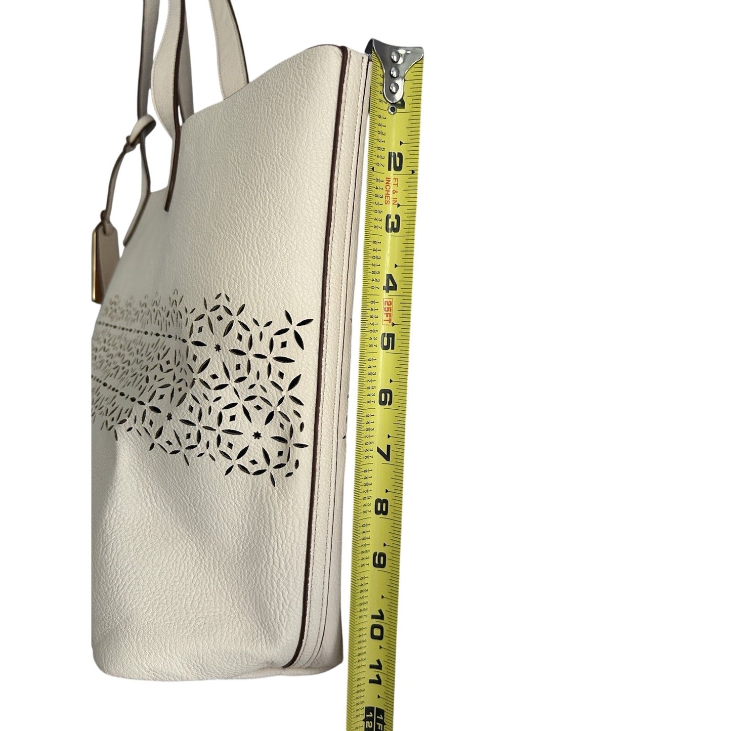 Ralph Lauren Laser Cut Perforated Chantilly Classic Tote Bag & Clutch Ivory Read
